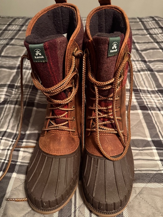 Kamik Shoes - Kamik women’s Brown Leather Waterproof Duck Boots - Brown/Red